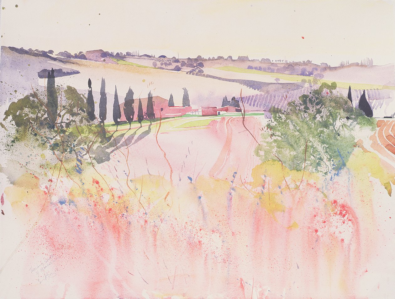 Toscane ten zuiden van Montalcino, 2002 (aquarel) door Simon Fletcher