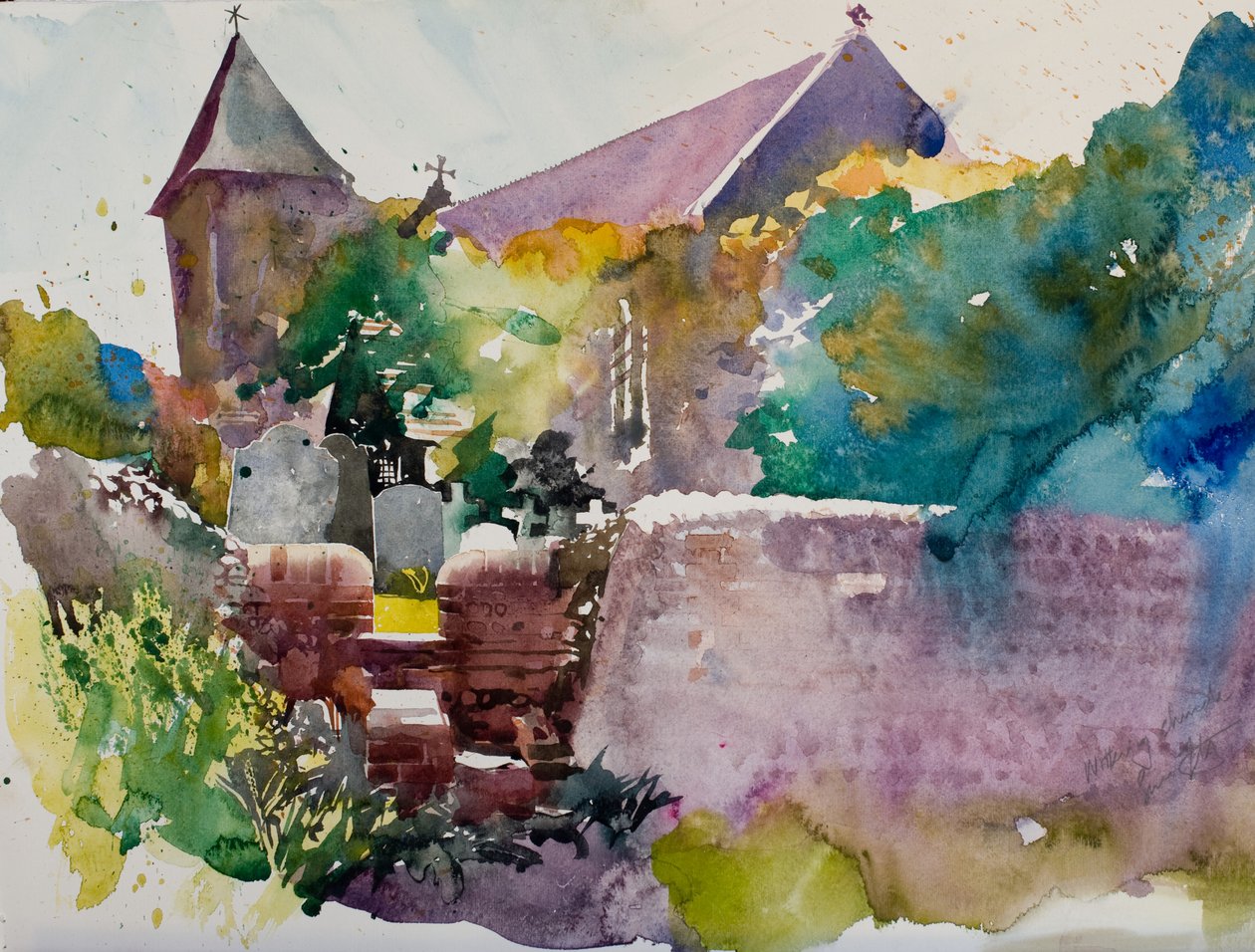 Wittering kerk, 2000 (aquarel) door Simon Fletcher