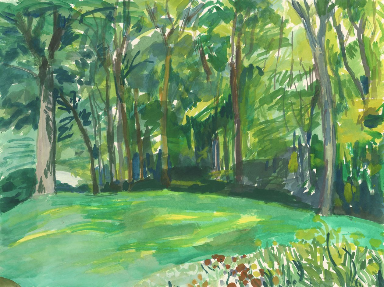 Tuin en moeras, 2018 (aquarel op papier) door Simon Neville