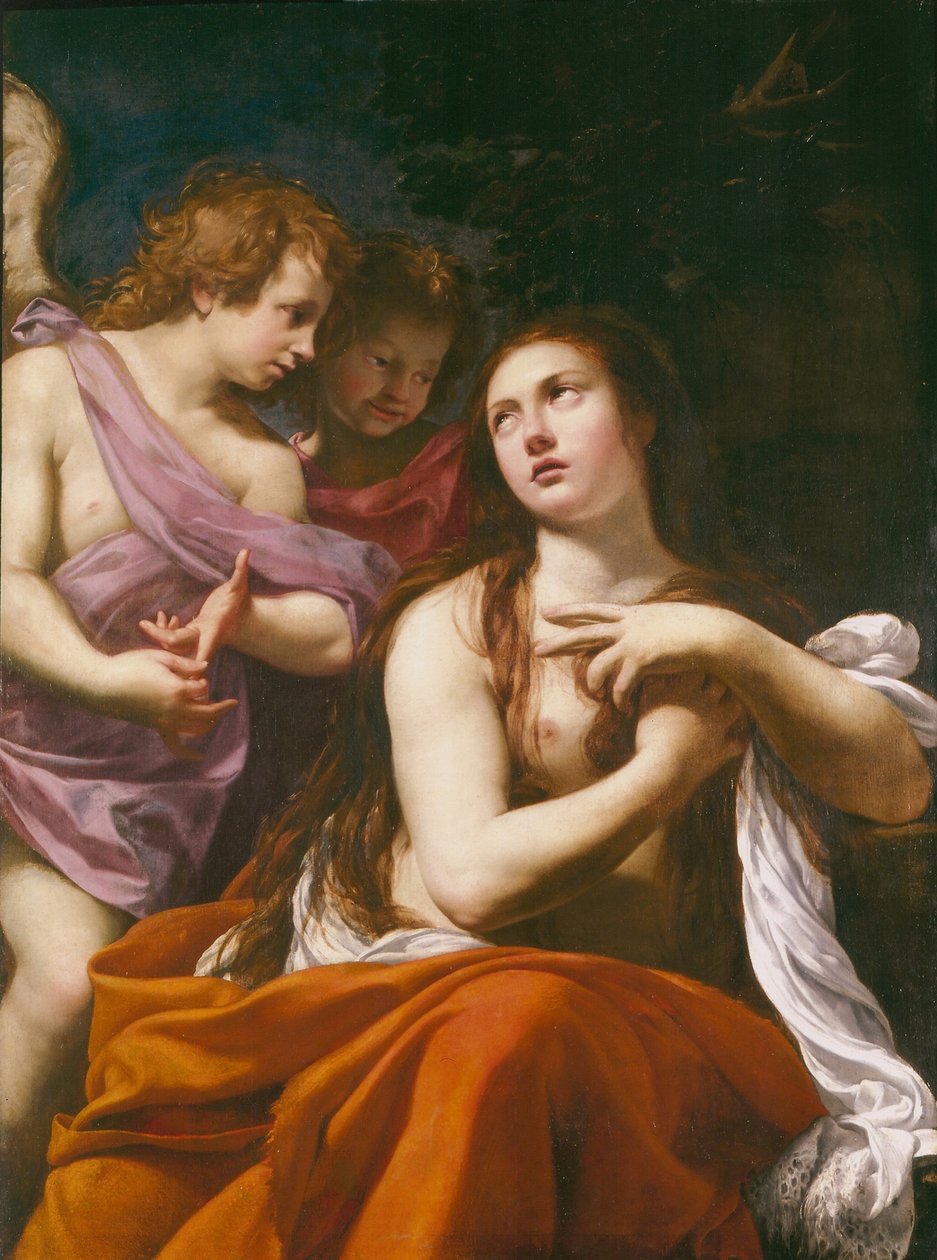 Maria Magdalena en twee Engelen door Simon Vouet