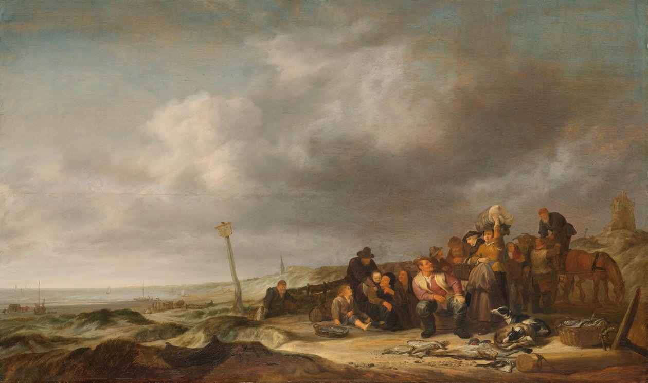 Strand met vissers door Simon de Vlieger (attributed to)
