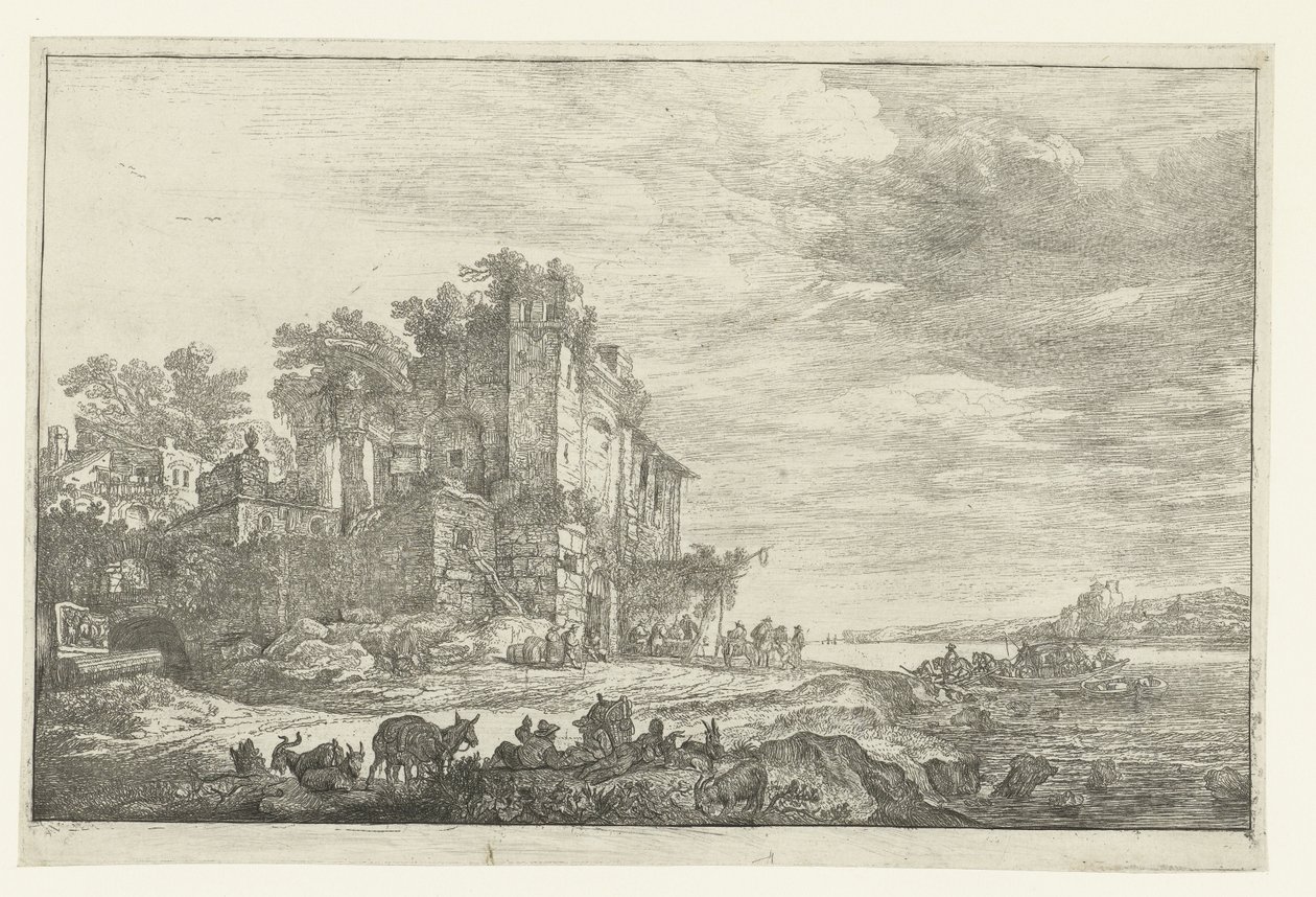 De herberg in een ruïne door Simon de Vlieger