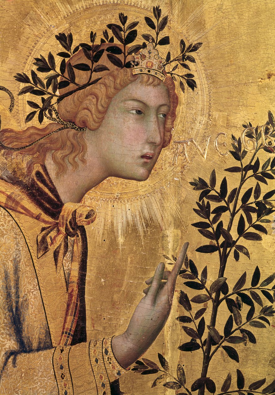 De Annunciatie met St. Margaretha en St. Asano, detail van de Aartsengel Gabriël, 1333 (detail) door Simone Martini