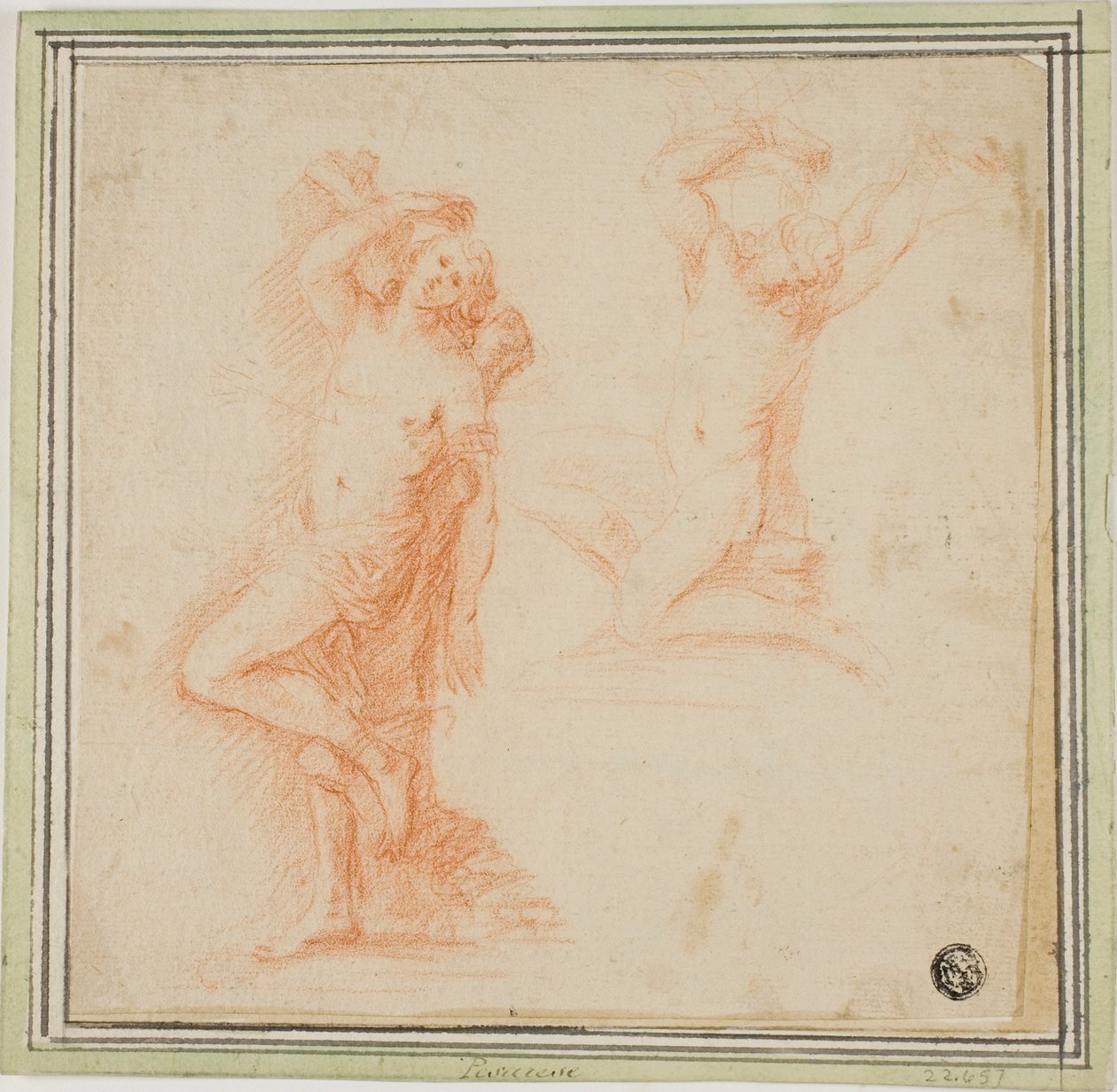 Twee schetsen van Sint Sebastiaan door Simone Cantarini