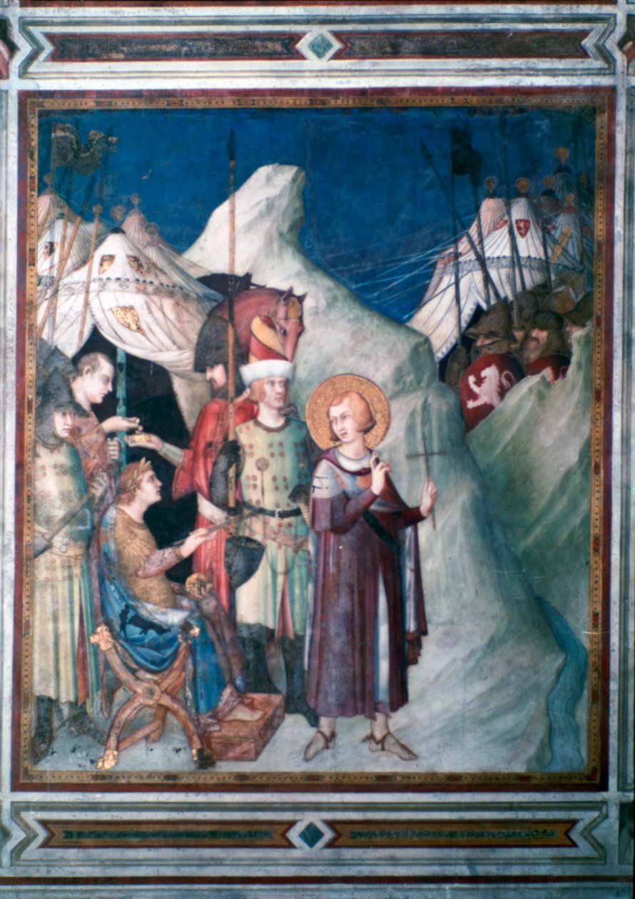Sint Martinus doet afstand van zijn Wapens, 1312-1317 door Simone Martini