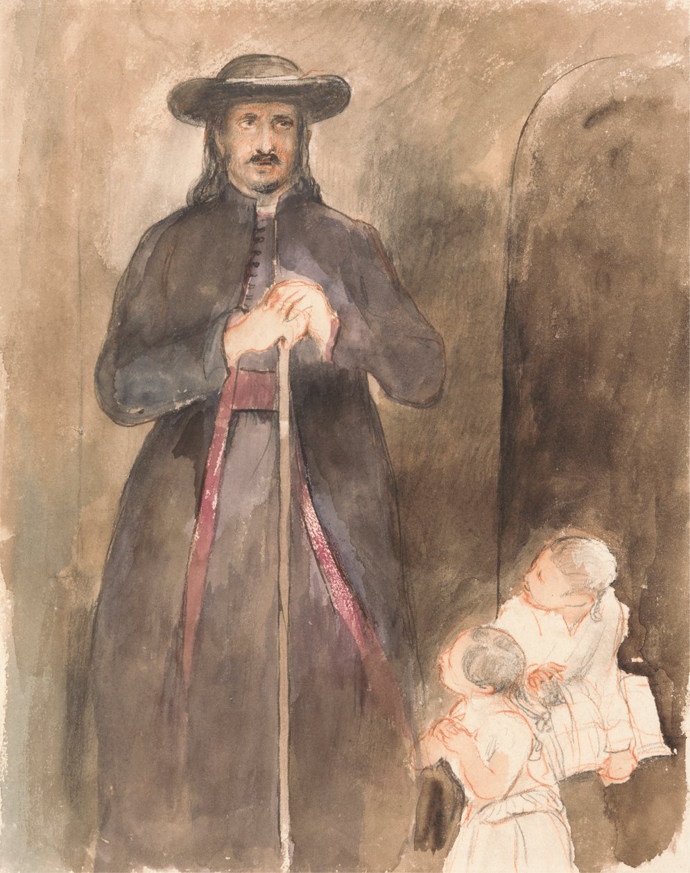 Een priester met twee kinderen door Sir David Wilkie