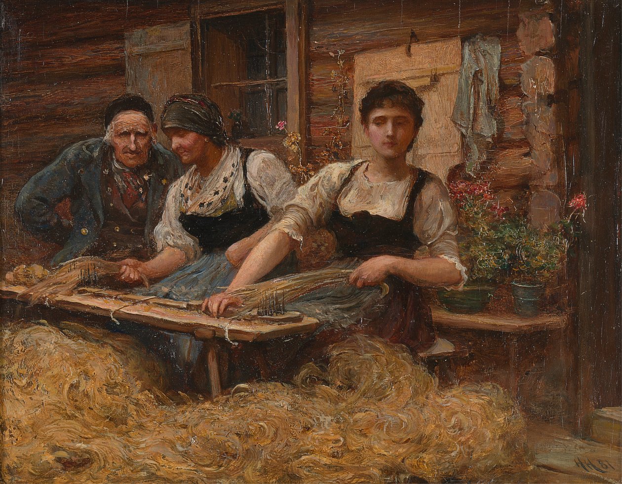 Wol kaarden door Sir Hubert von Herkomer