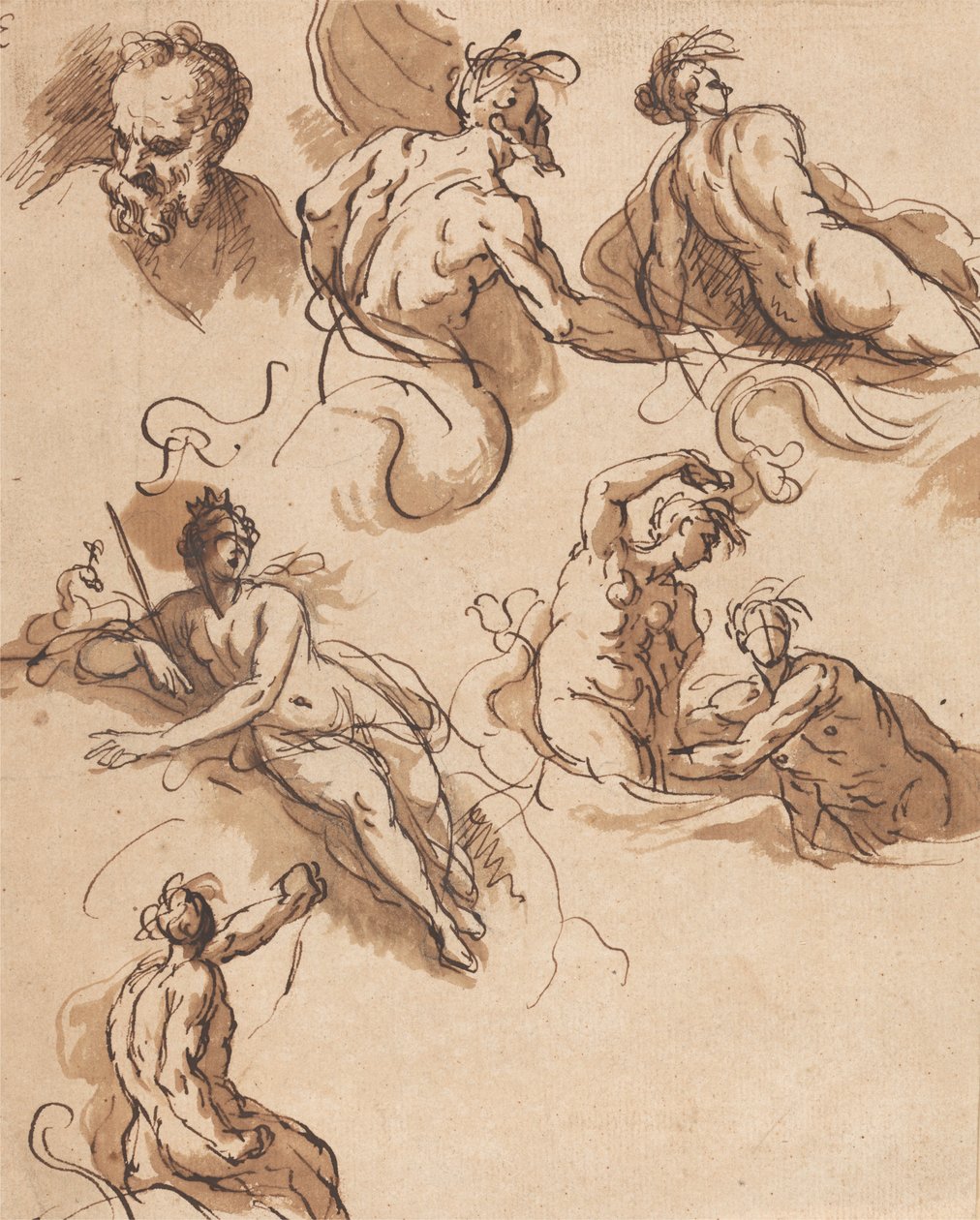 Blad met Klassieke Figurenstudies door Sir James Thornhill