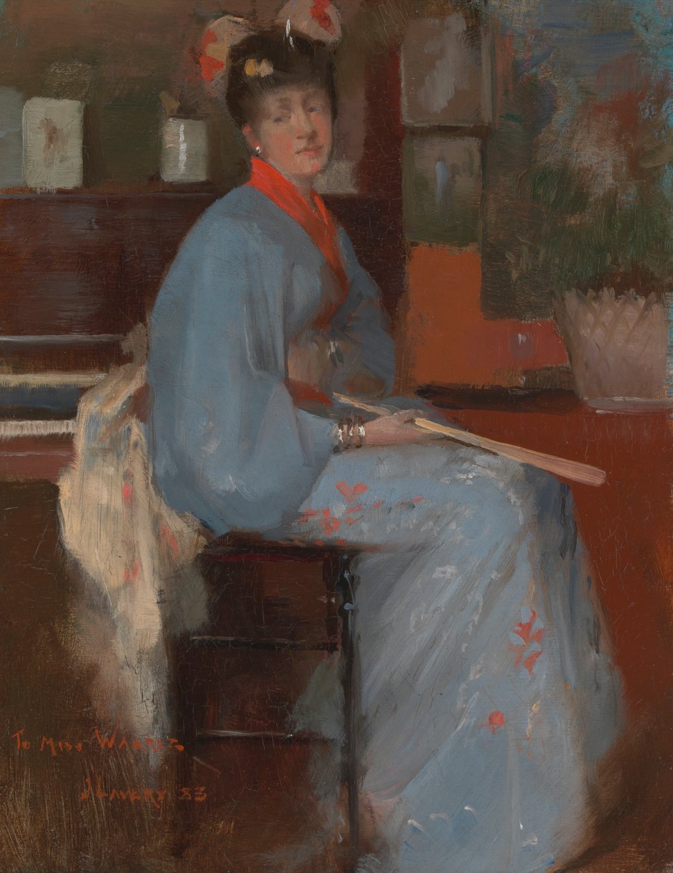 Vrouw in Japanse jurk door Sir John Lavery