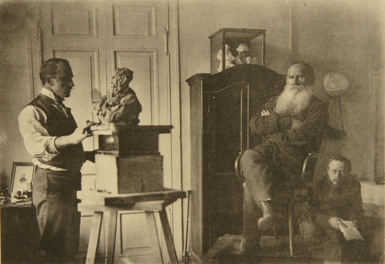 Leo Tolstoy en de beeldhouwer Prins Paolo Troubetzkoy door Sophia Andreevna Tolstaya