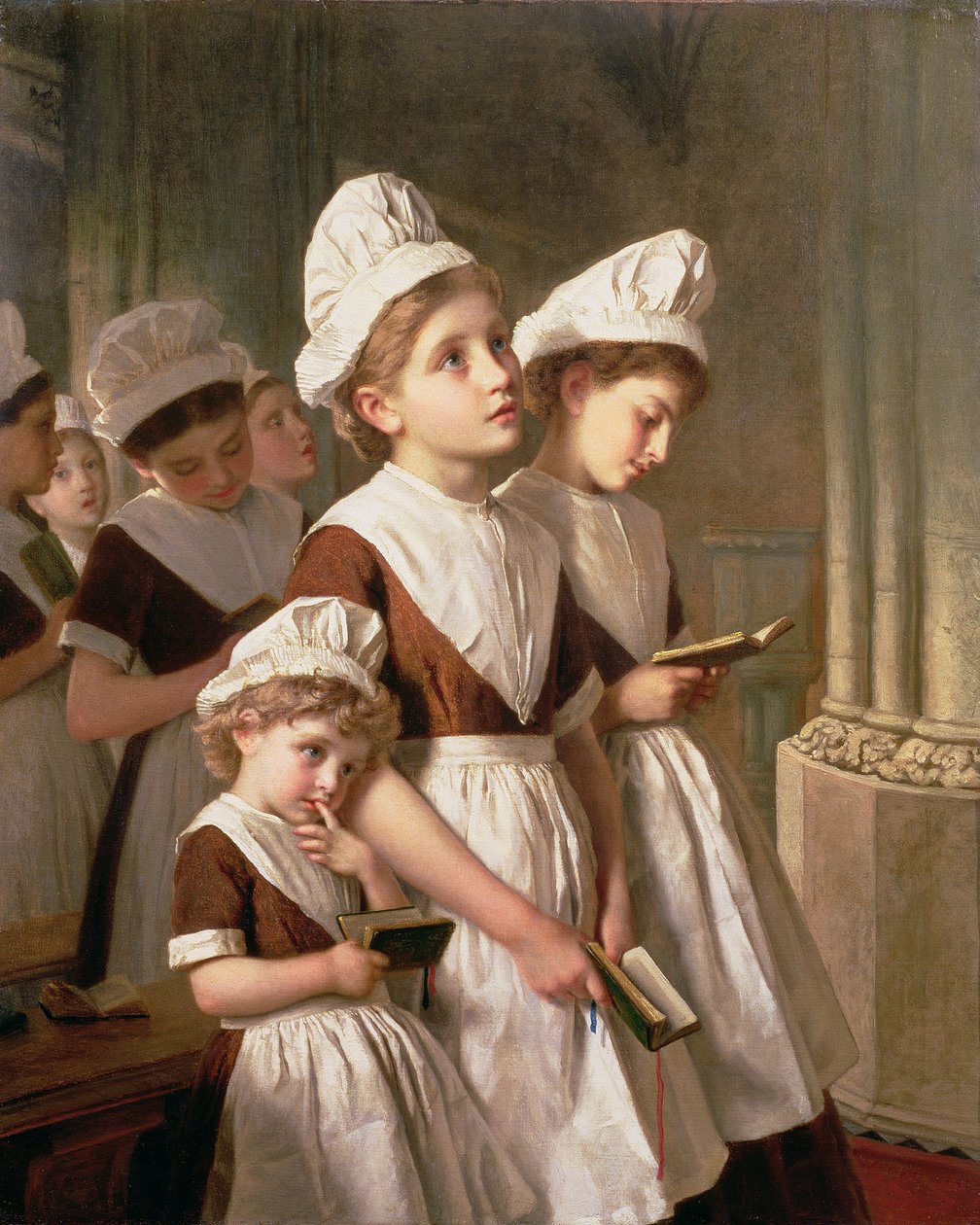 Weeskinderen bidden in de kapel, c.1877 door Sophie Gengembre Anderson