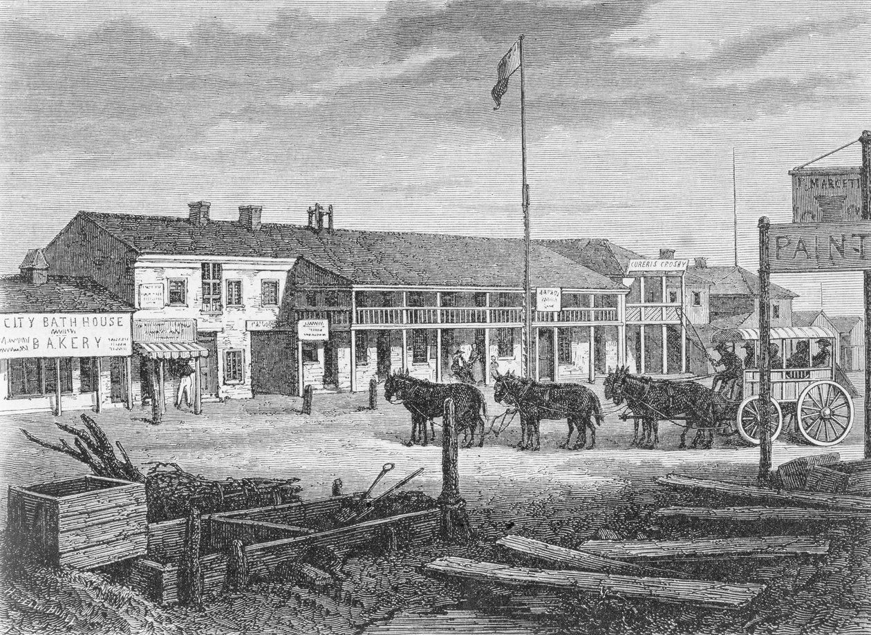 Hoofdstraat van Salt Lake City, in de jaren 1860, Utah, uit 
