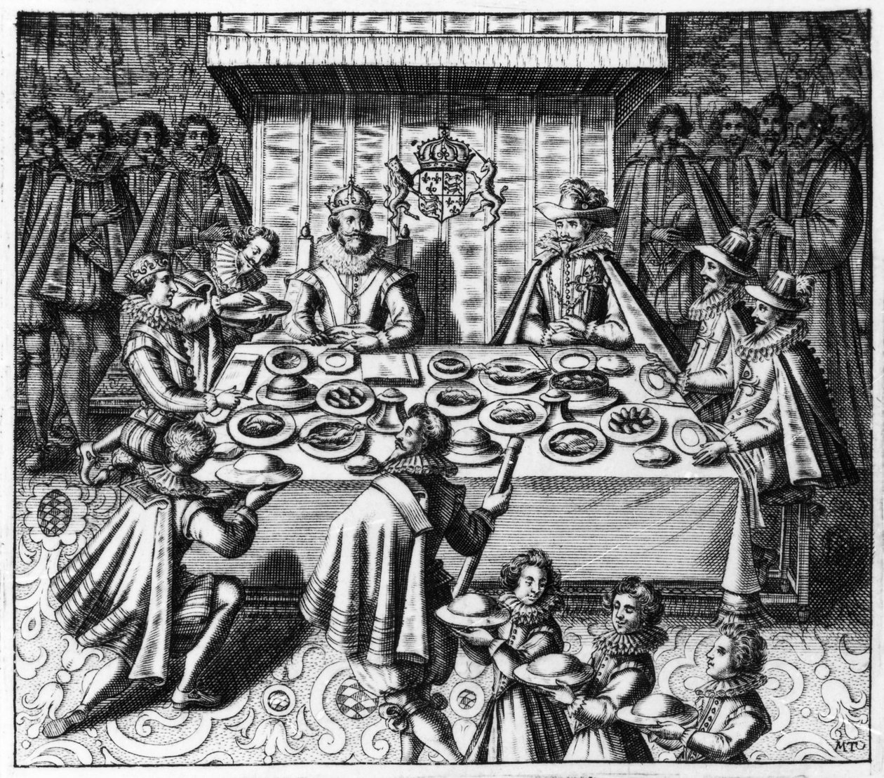 De Spaanse Ambassadeur dineert met Koning James I van Engeland, c.1620-25 door Spanish School