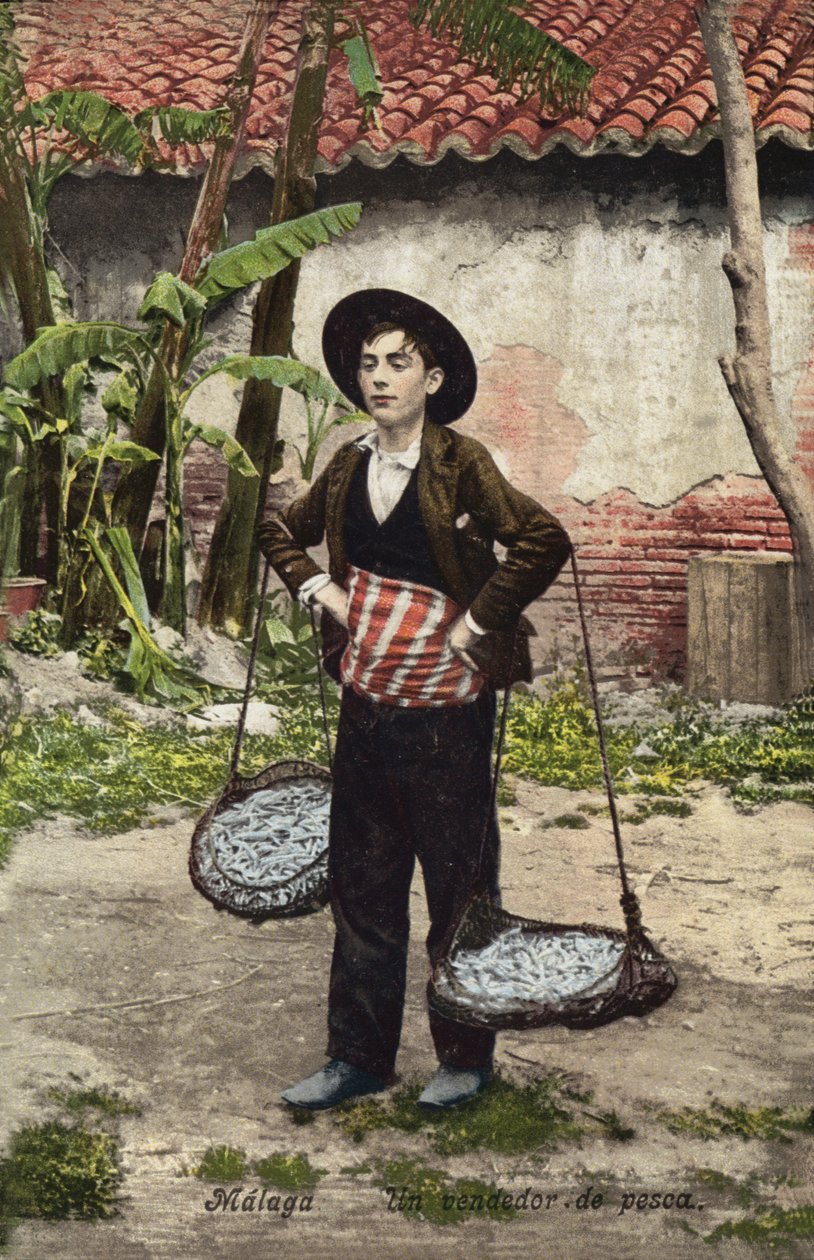 Visverkoper, Malaga, Spanje (ingekleurde foto) door Spanish Photographer