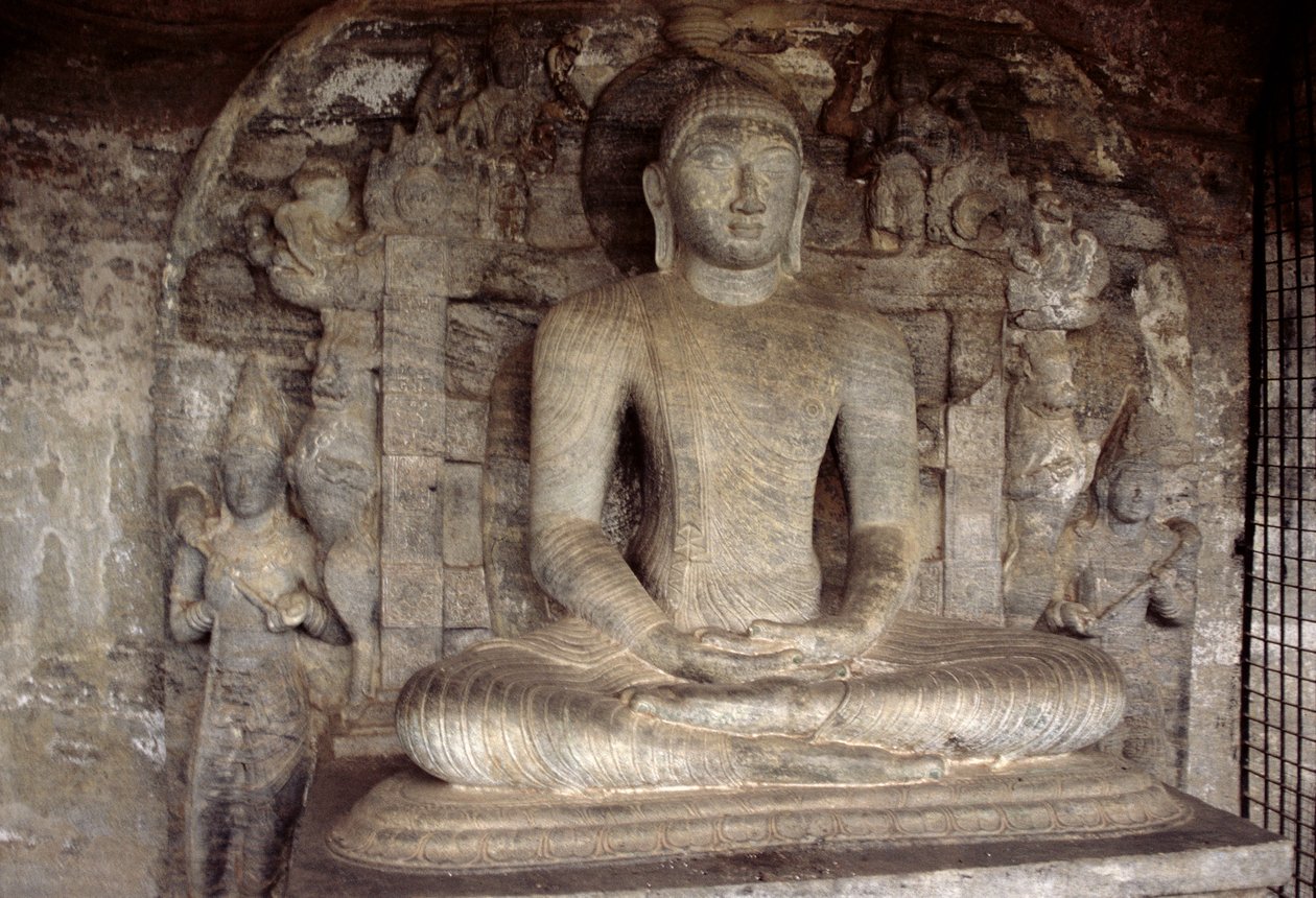 Zittende Boeddha, Vijjadhara-grot, Gal Vihara door Sri Lankan