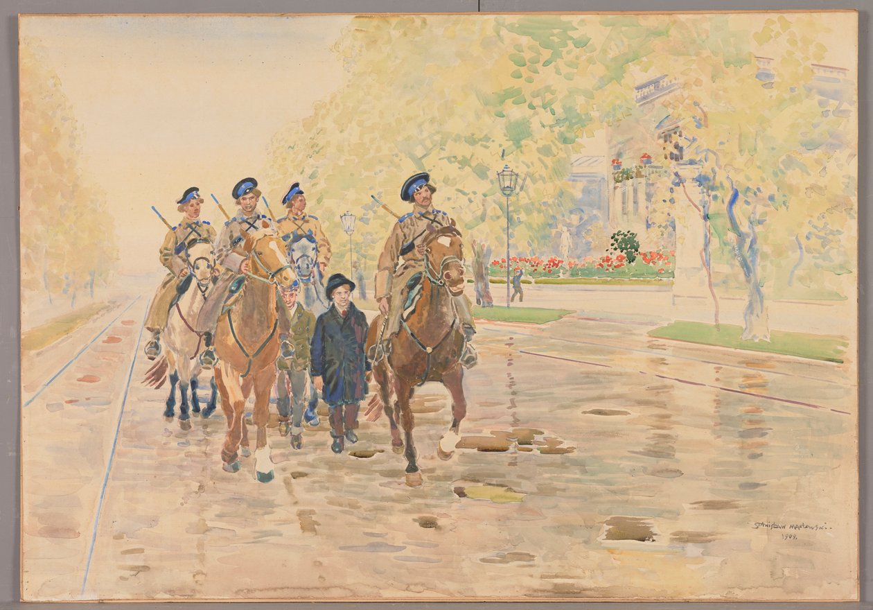 Paardenpatrouille in de Ujazdowskiboulevard in 1905, Stanisław Masłowski door Stanisław Masłowski