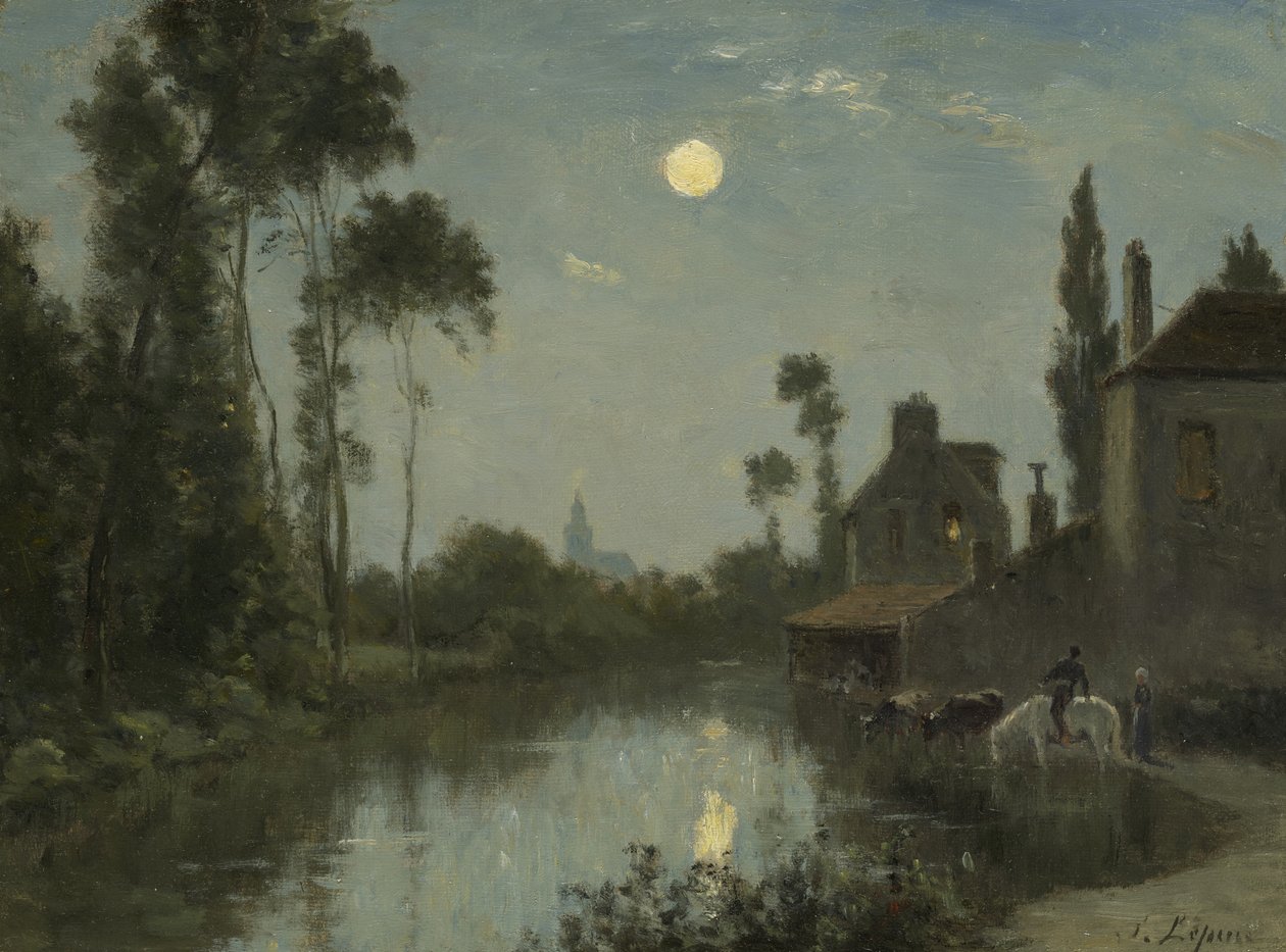 Rivier bij Maanlicht, ca.1866-?70 door Stanislas Victor Edouard Lepine
