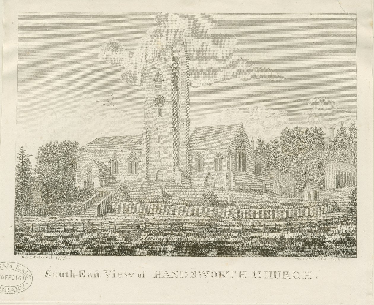 Handsworth Kerk (gravure) door Stebbing Shaw