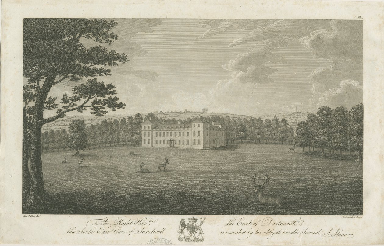 Sandwell Park - Hal: gravure, nd [1762-1798] door Stebbing Shaw
