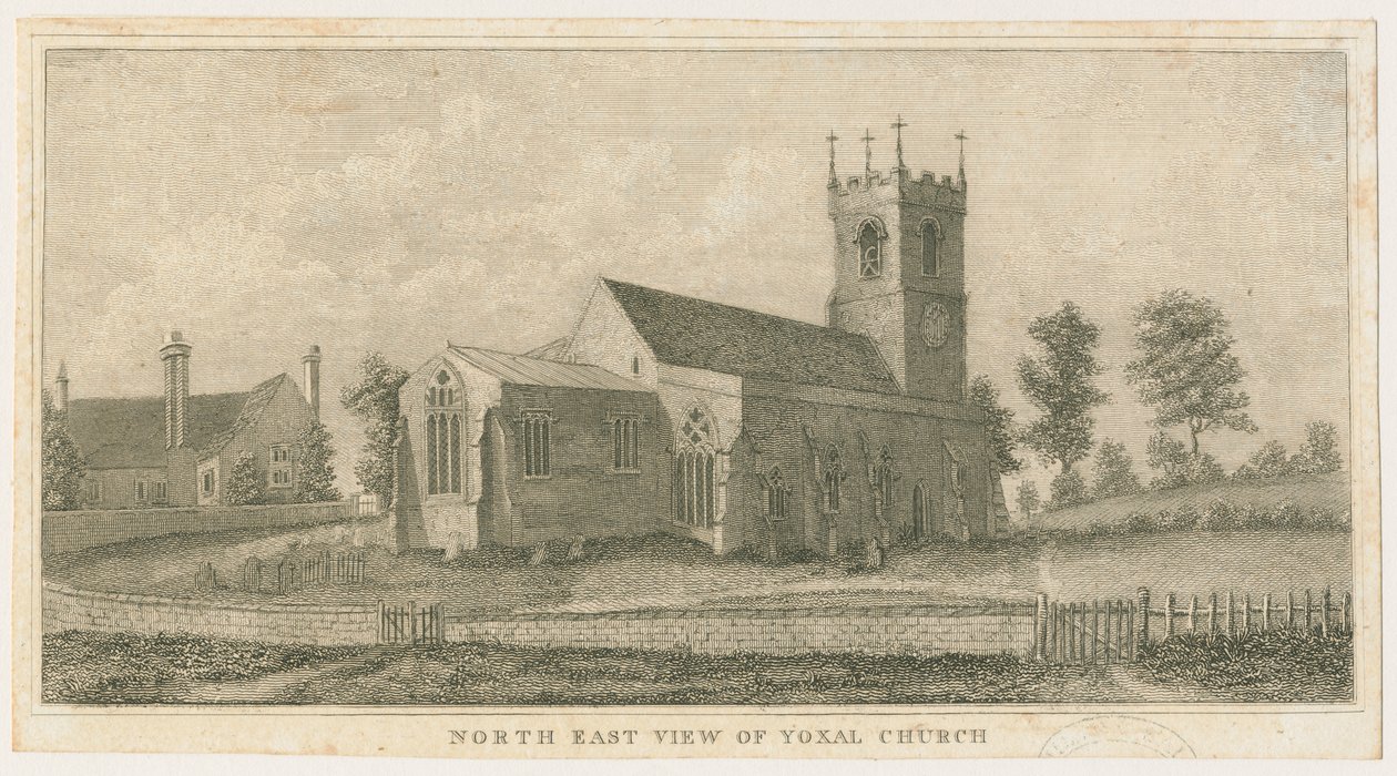 Yoxall Kerk: gravure, nd [c 1798] door Stebbing Shaw
