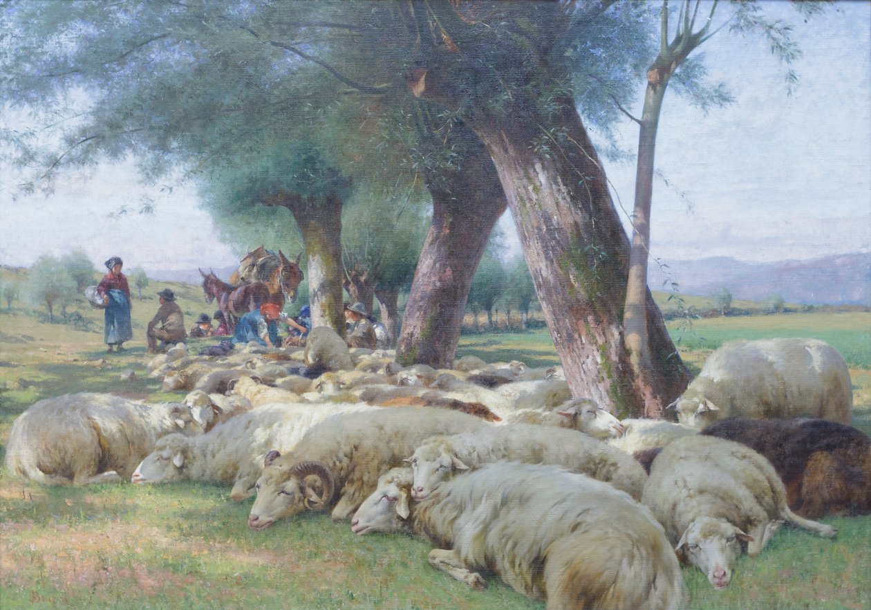 Schapen in rust, c.1900 door Stefano Bruzzi