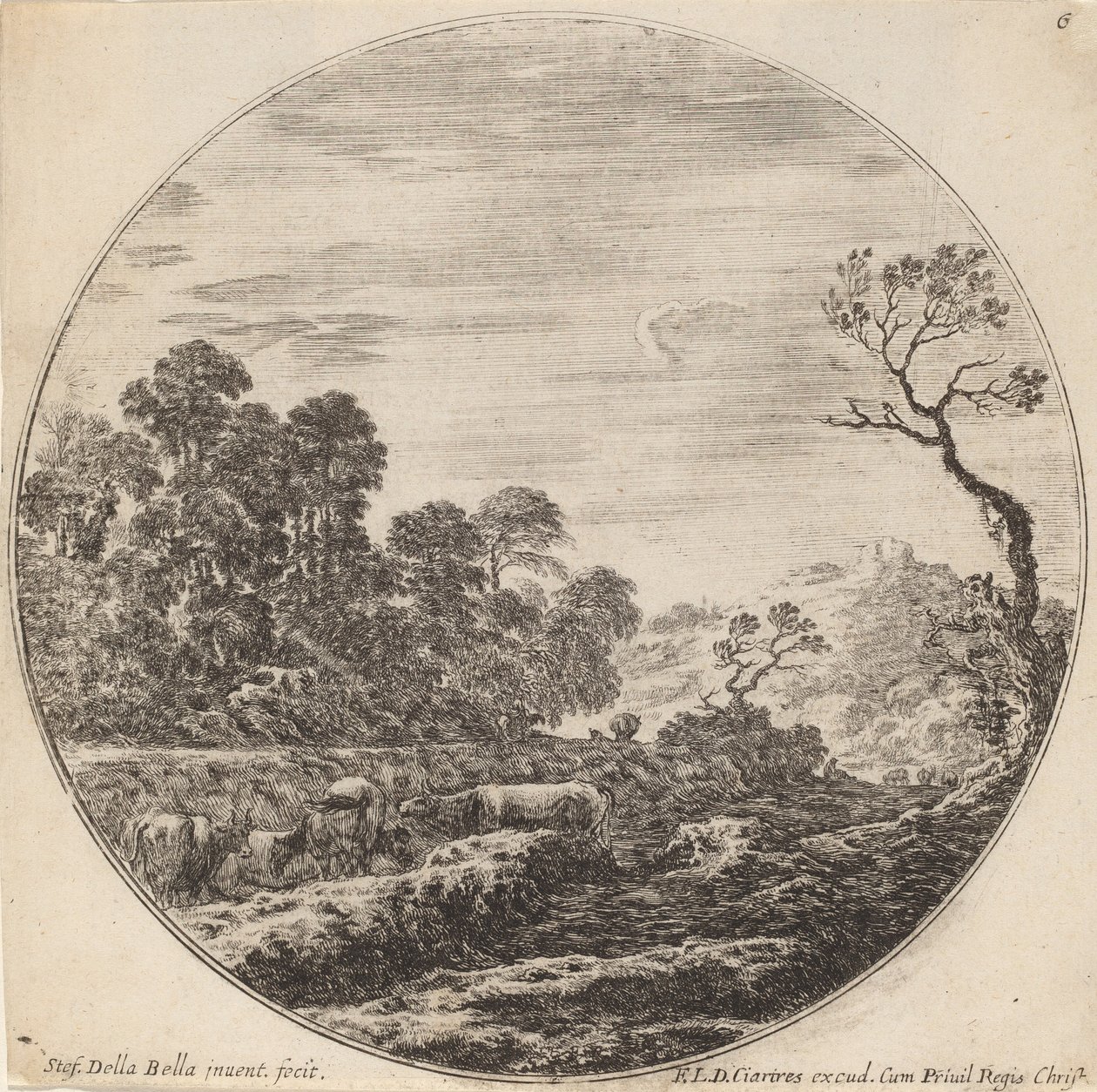 Koeien Grazend in een Vallei, 1646 door Stefano della Bella
