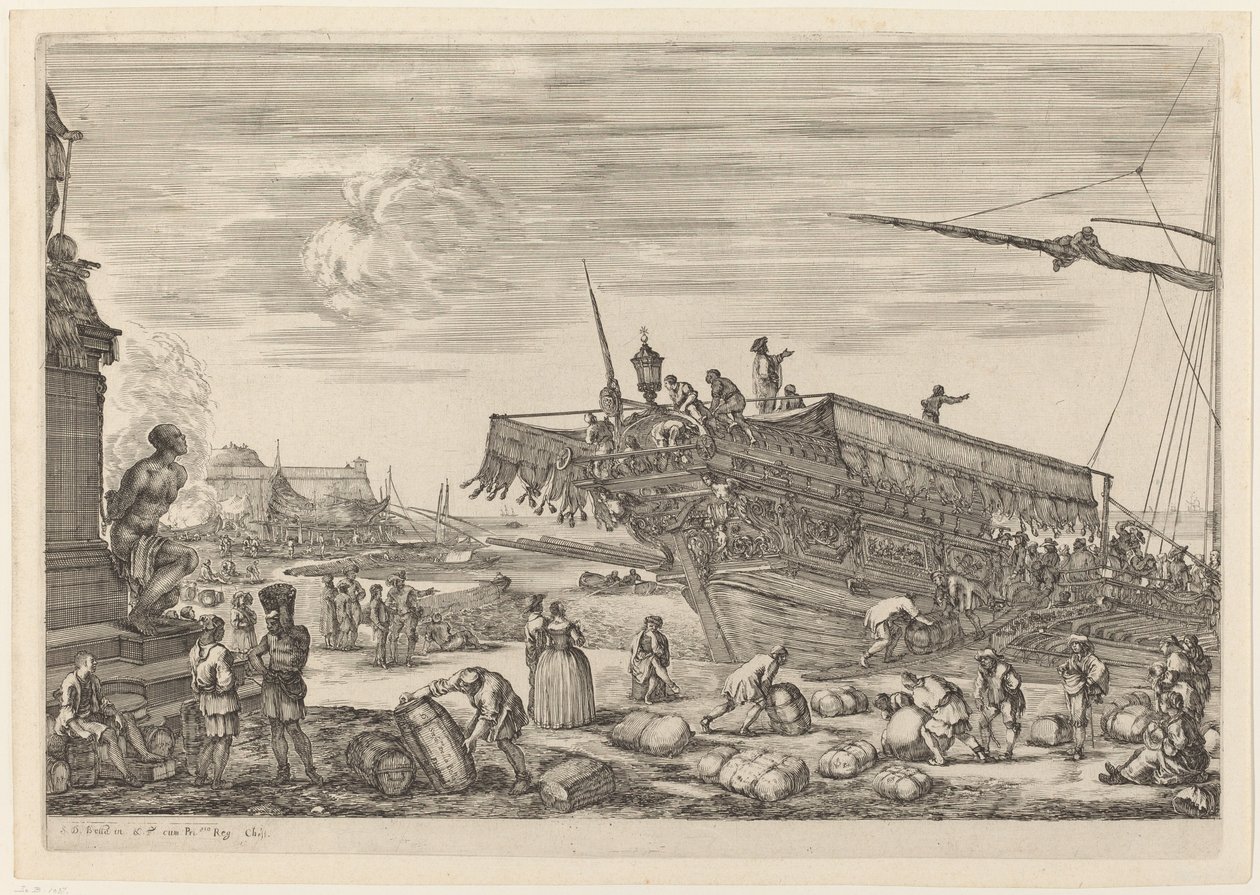 Laden van een Schip, waarschijnlijk ca. 1654-1655 door Stefano della Bella