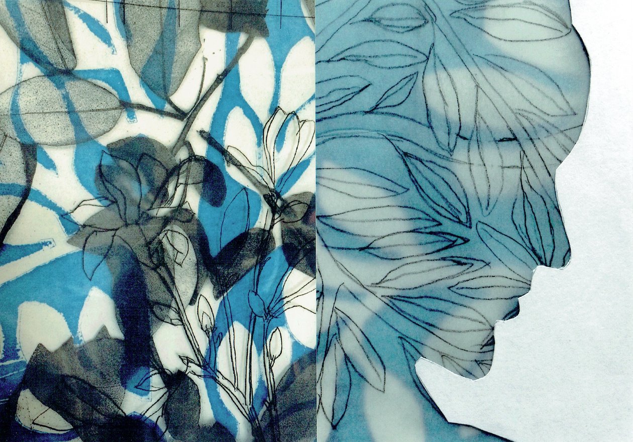 La Foret IX, 2017 (monoprint  collage) door Stephen Dow