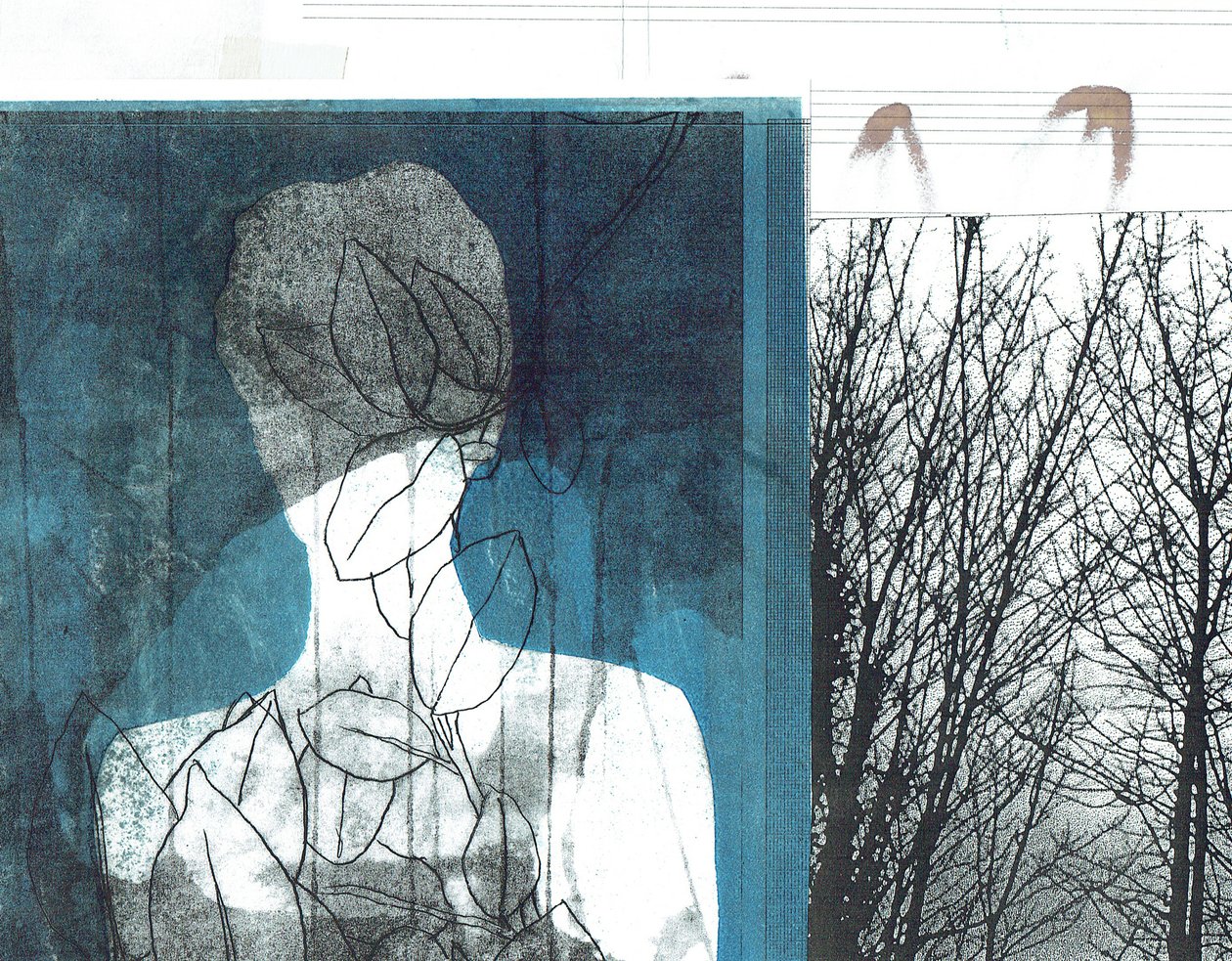 La Foret I, 2016 (monoprint  collage) door Stephen Dow