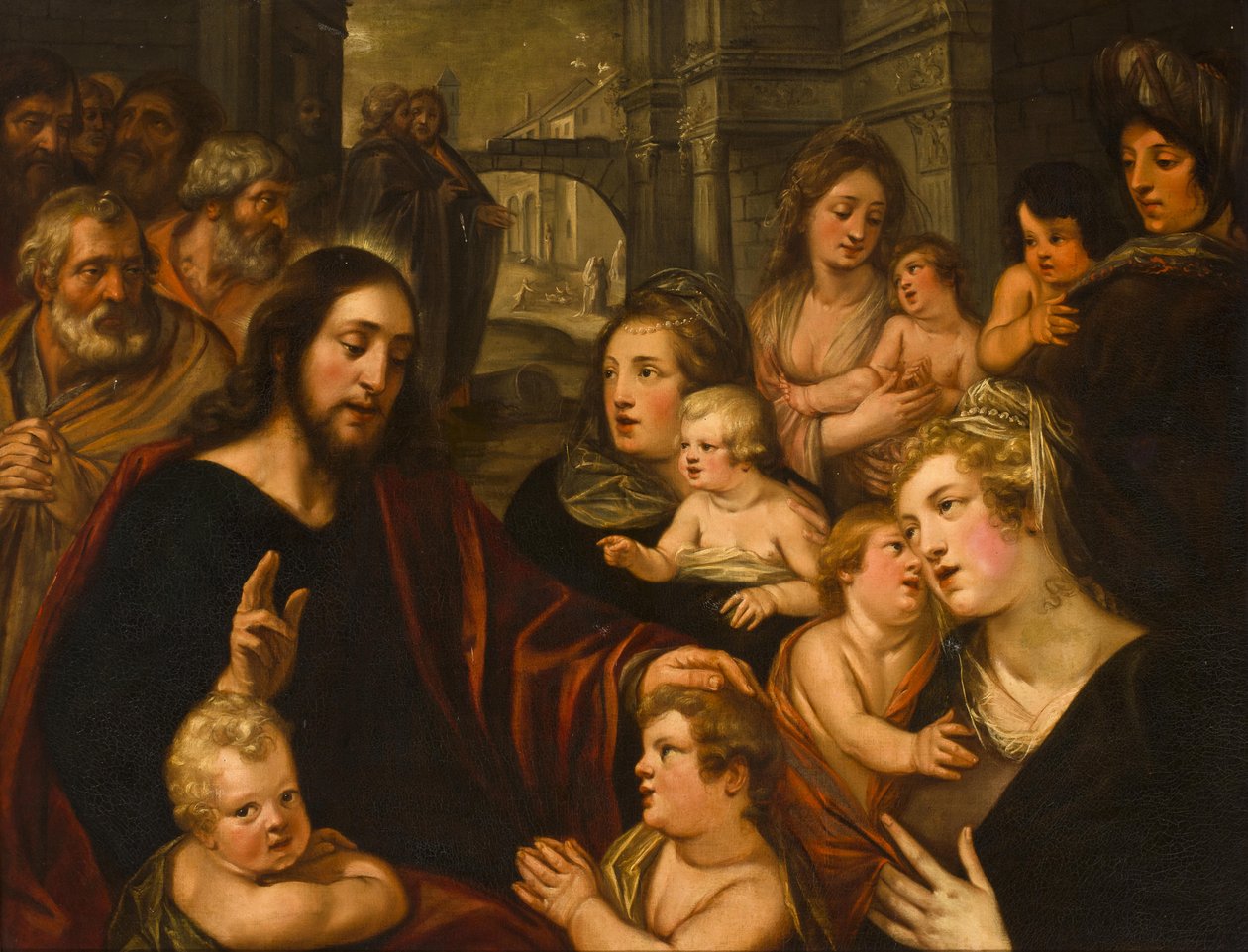 Christus zegent de kinderen door Studio of Artus Wolfaerts