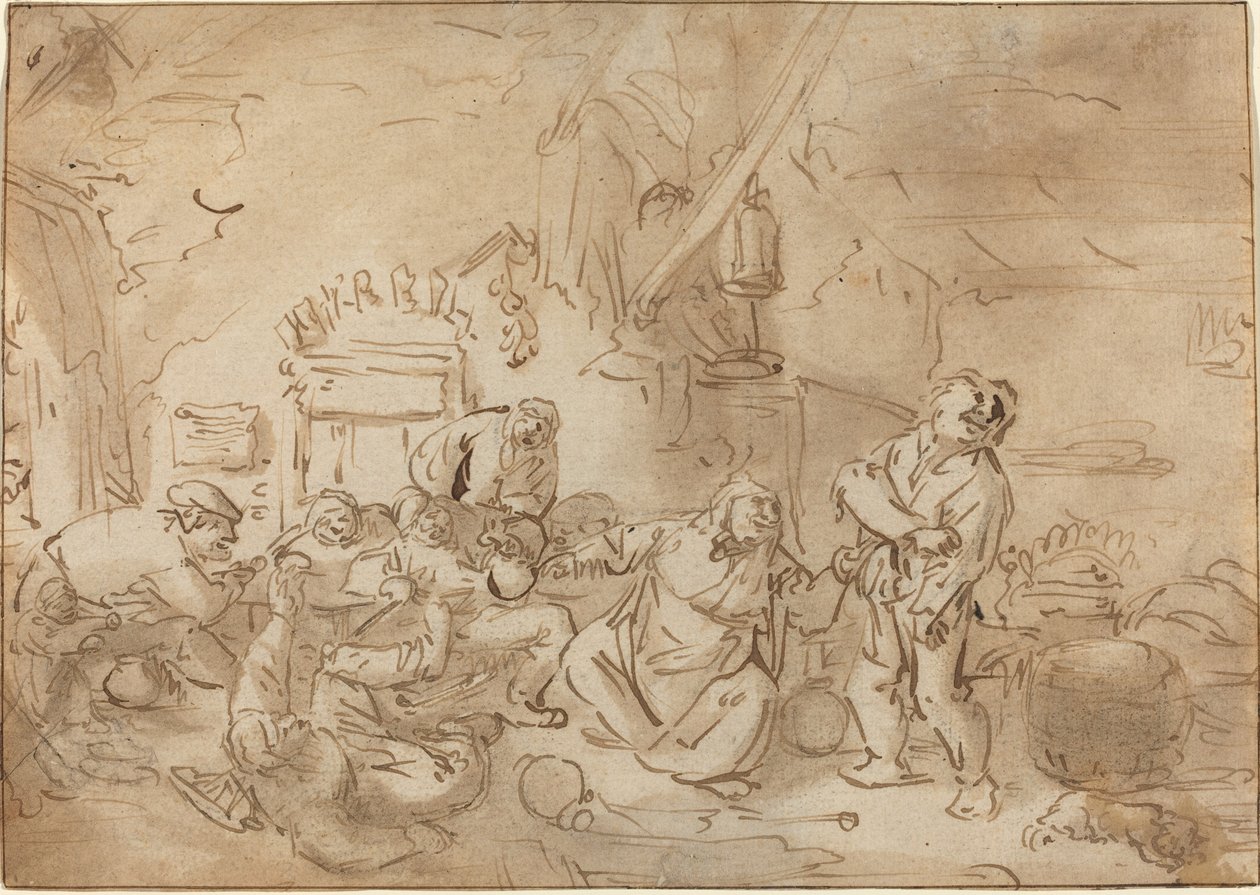 Ruzie in een Herberg door Style of Adriaen van Ostade