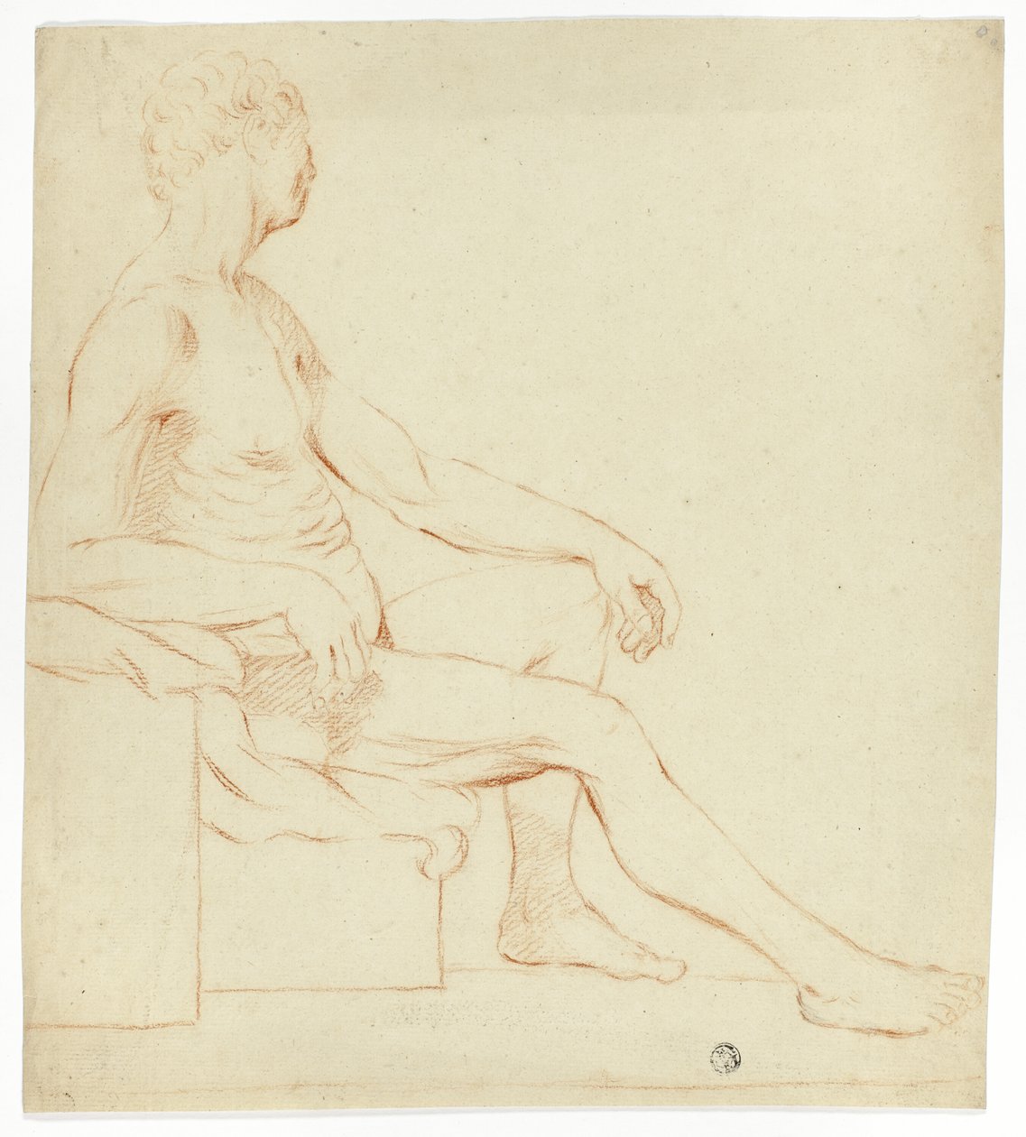 Zittend Academisch Mannelijk Naakt door Style of Jacques Louis David