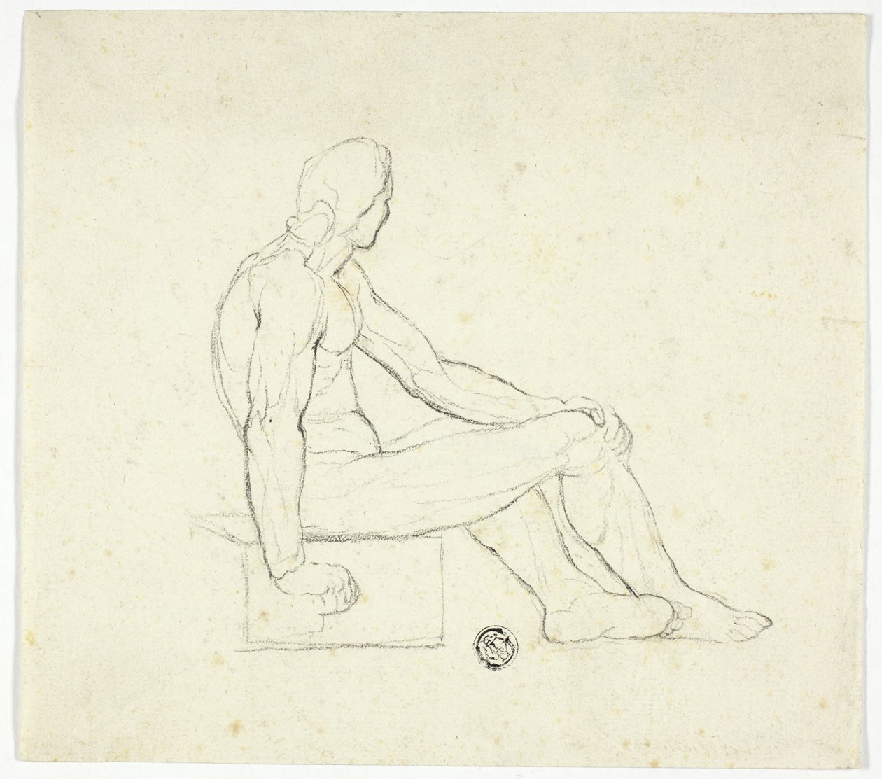 Zittend mannelijk naakt door Style of Jacques Louis David