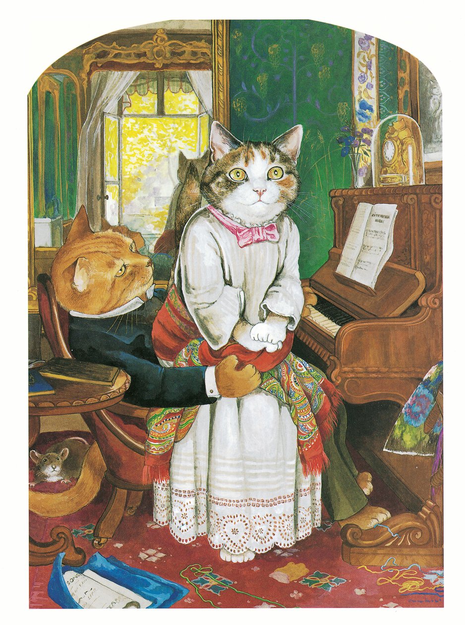Illustratie uit Pre-Raphaelite Cats (pub. 1999) door Susan Herbert