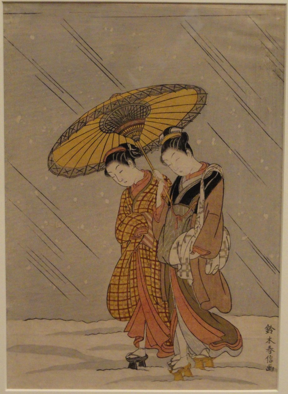 Koppel in een sneeuwstorm door Suzuki Harunobu