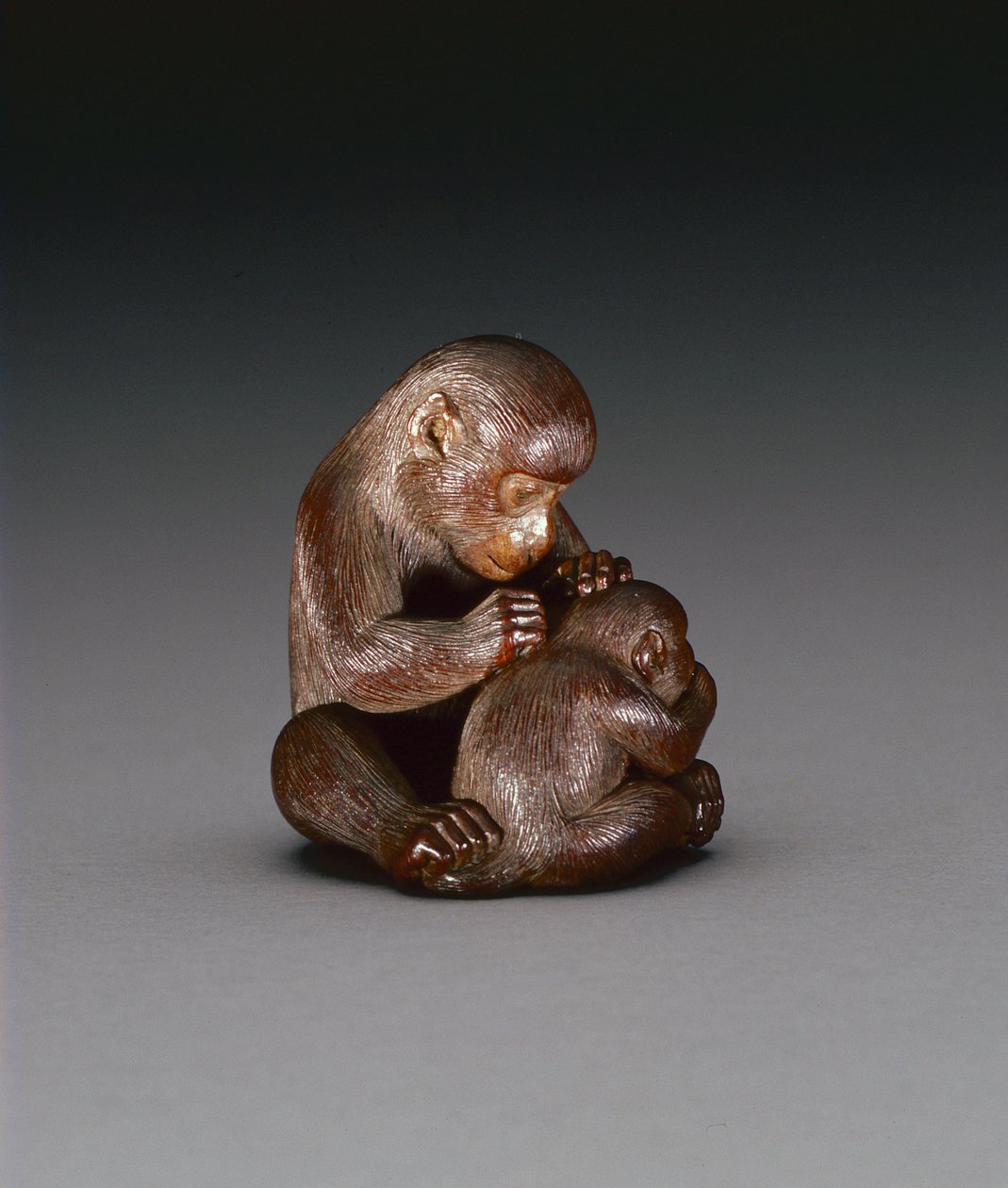 Netsuke die een moederaap en haar zoon uitbeeldt, c.1880-1900 door Suzuki Tokuku