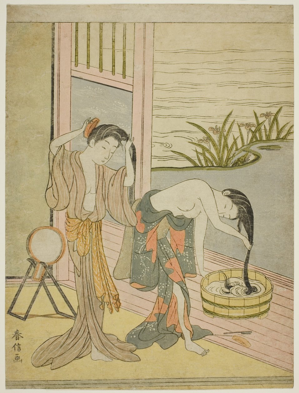 Twee Vrouwen die hun Haar Wassen door Suzuki Harunobu