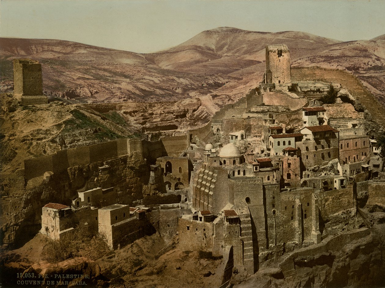 Klooster van Mar Saba, ca. 1880-1900 door Swiss Photographer