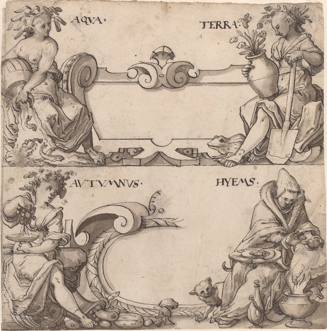 Water en Aarde/Herfst en Winter door Swiss 16th Century
