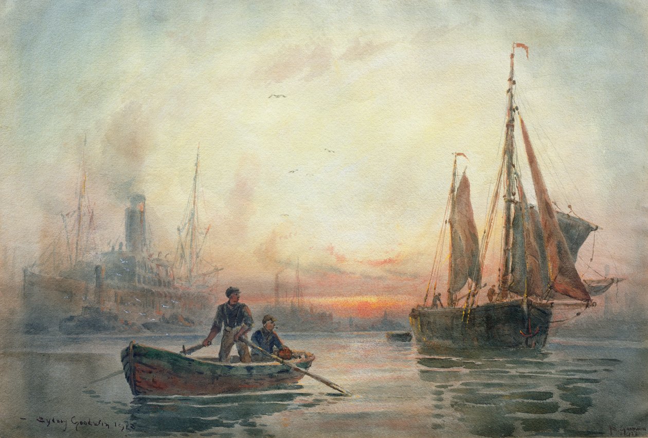 Zonsondergang in de Pool van Londen, 1913 door Sydney Goodwin