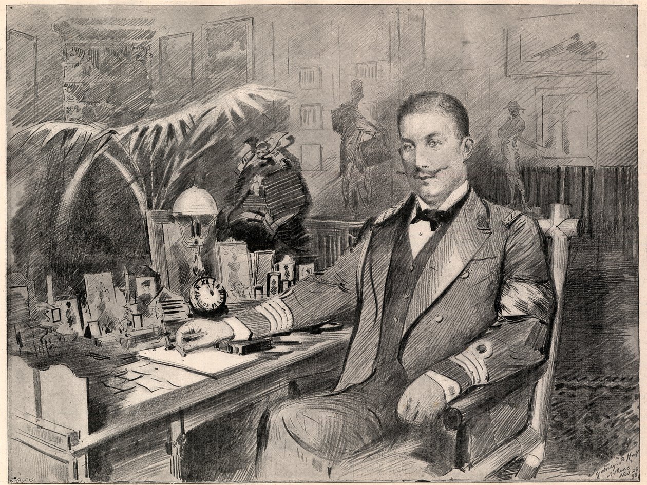 Prins George van Griekenland en Denemarken, hoge commissaris van Kreta, thuis in Athene, 1898. door Sydney Prior Hall