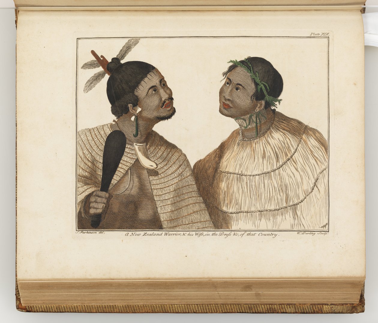 Een Nieuw-Zeelandse krijger en zijn vrouw, illustratie uit Een reisverslag naar de Zuidzeeën: in Zijne Majesteits schip, de Endeavour, 1794 door Sydney