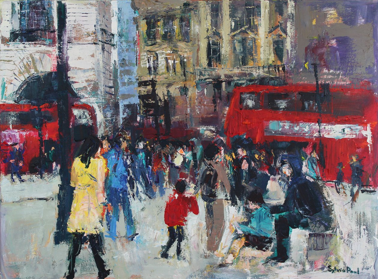 Londen Mensen, 2024 (acryl) door Sylvia Paul