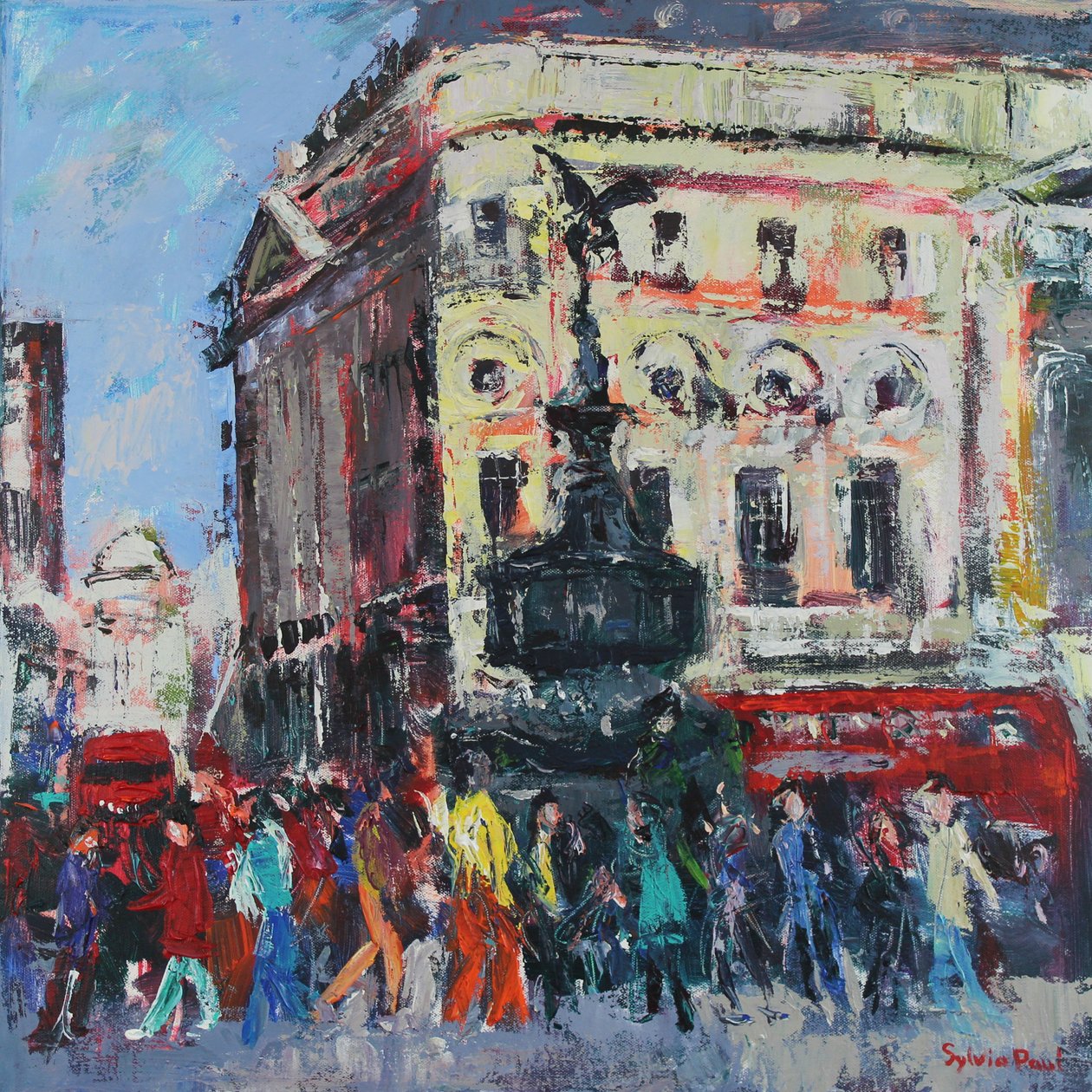 Piccadilly People, 2024 (acryl) door Sylvia Paul
