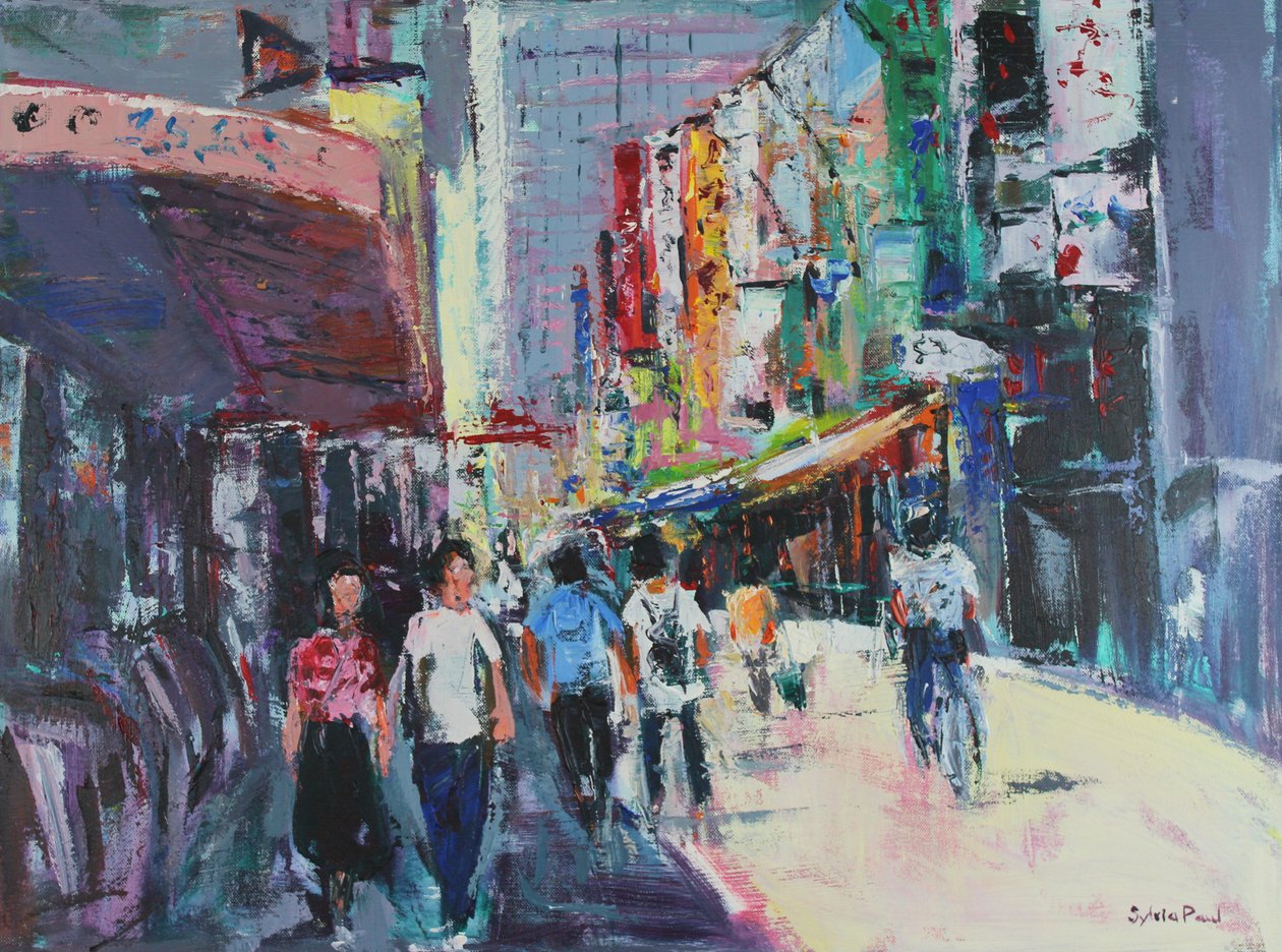 Dagje uit in Tokio, 2024 (acryl) door Sylvia Paul