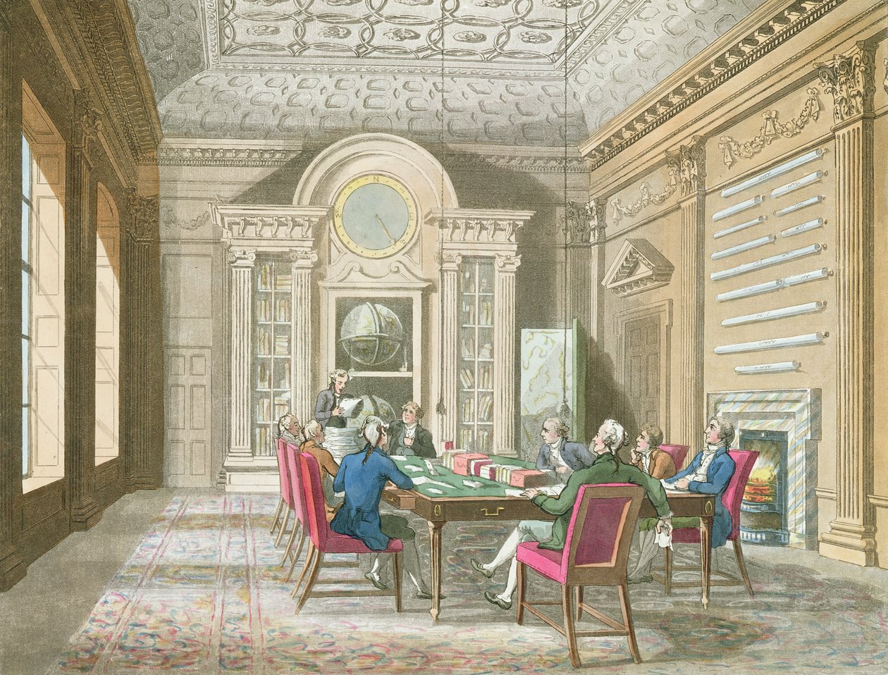 Bestuurskamer van de Admiraliteit, 1808 (kleurgravure) door Pugin and Rowlandson