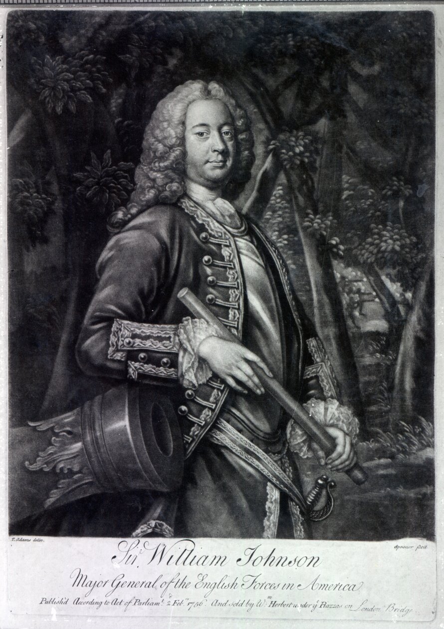 Sir William Johnson, gegraveerd door Charles Spooner, 1756 door T. Adams