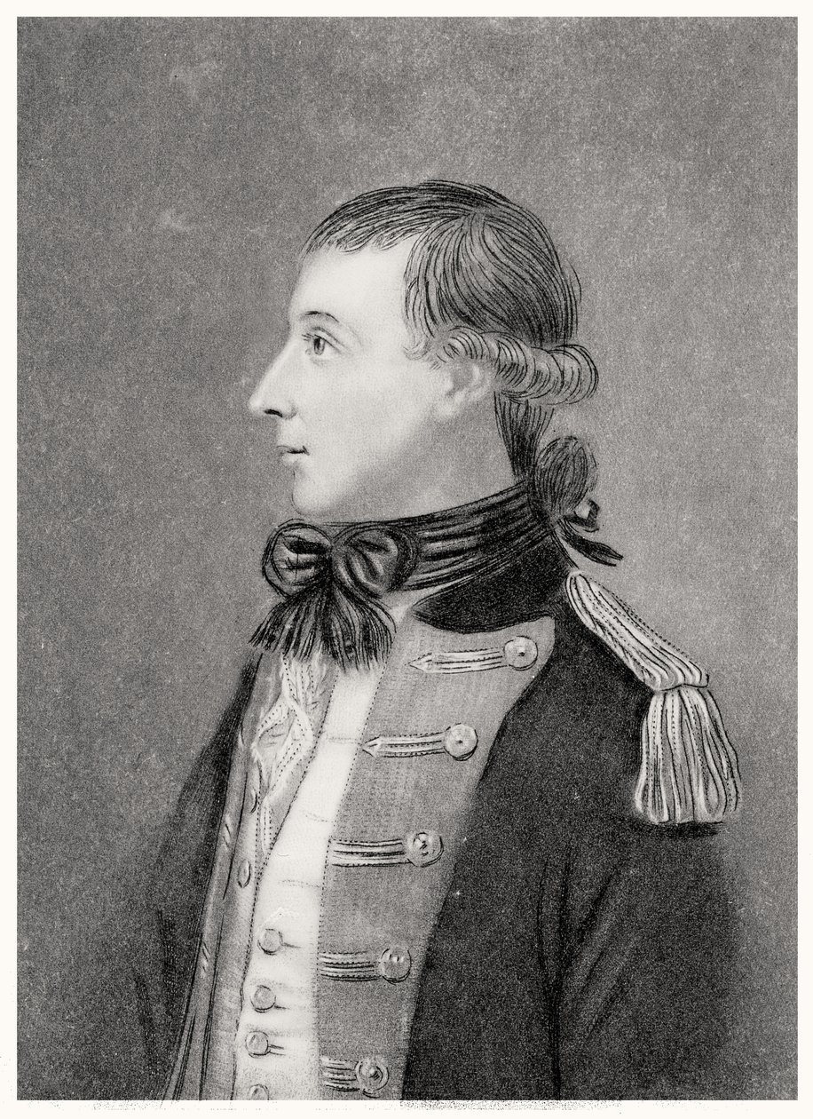 Theobald Wolfe Tone (1763-98), naar een origineel portret dat hem in zijn vrijwilligersuniform voorstelt door T.W. Huffam