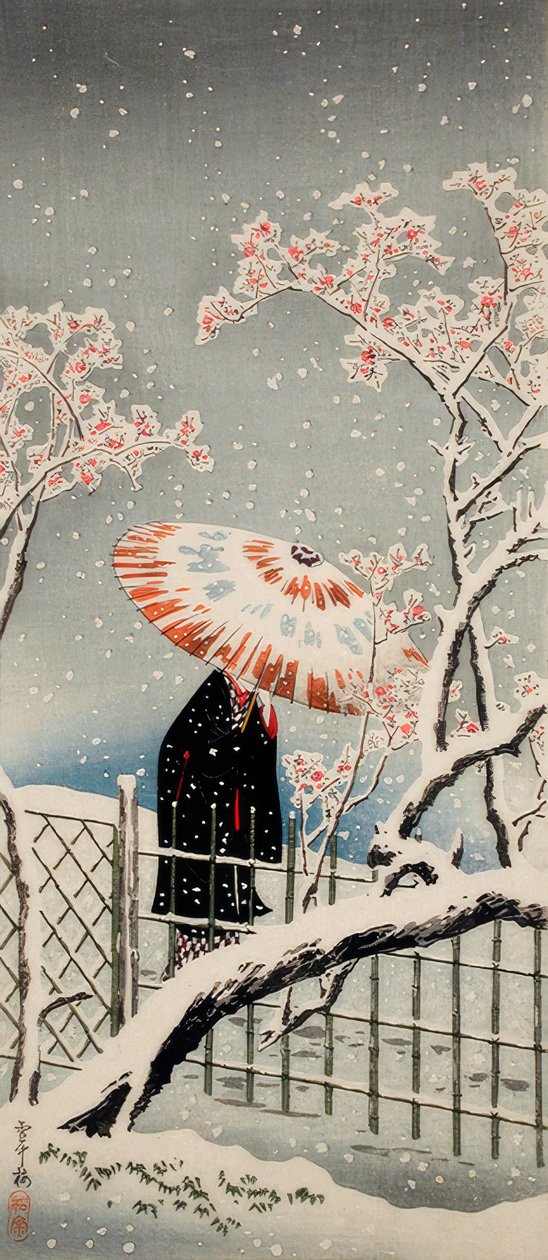 Pruimenboom in de sneeuw door Takahashi Hiroaki