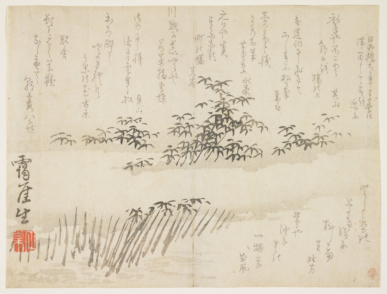 Bamboe in de sneeuw, ca. 1830-43 door Takaku Aigai
